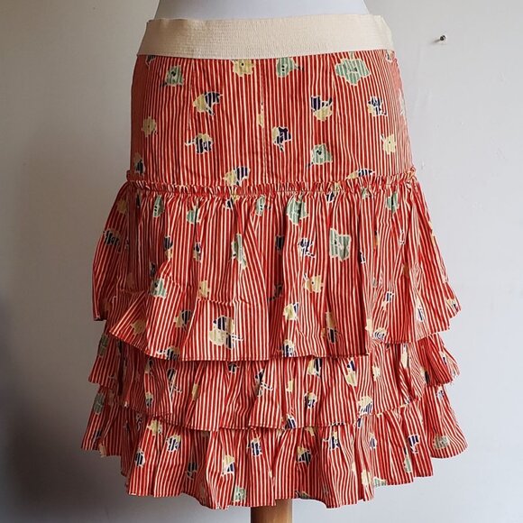 New MARC JACOBS Back Bows Skirt Tiered Floral Striped - Picture 2 of 15